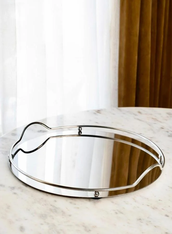 Casa Quesera Luxury Round Glass Silver Mirror Tray  by Casa Quesera