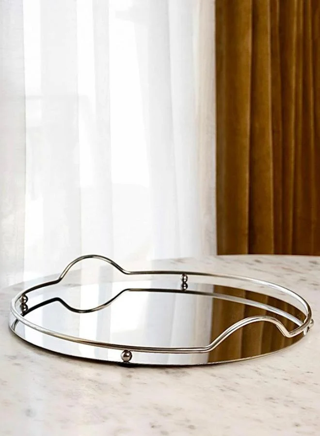 Casa Quesera Luxury Round Glass Silver Mirror Tray  by Casa Quesera