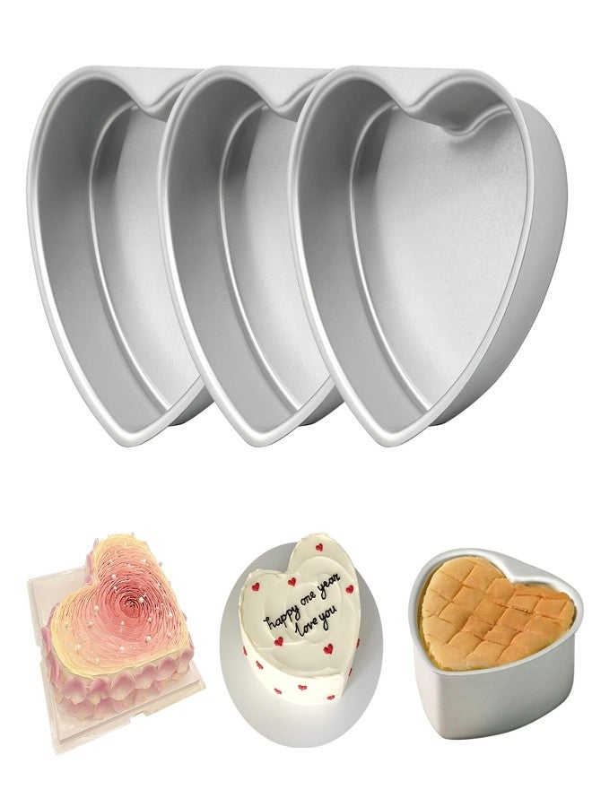 EQUNROY 6 Inch Heart Cake Pan - 3 Pack Aluminum Heart Shaped Baking Pans for Valentine's Day, Wedding, Birthday Party - Nonstick Cake Mold for Oven, DIY Desserts - Image 1