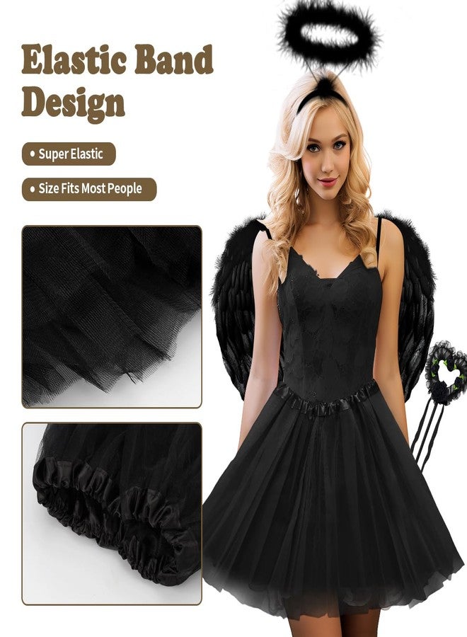 WILDPARTY Angel Costume Accessories for Women, Tulle Tutu Skirt, Angel Wings and Halo Wings and Halo Black Angel Costume for Women Photo Shoot Prop, Halloween Costume(Black-B), Standard - Image 3