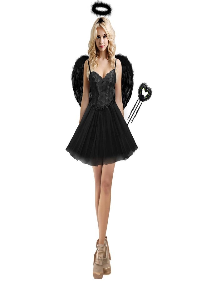 WILDPARTY Angel Costume Accessories for Women, Tulle Tutu Skirt, Angel Wings and Halo Wings and Halo Black Angel Costume for Women Photo Shoot Prop, Halloween Costume(Black-B), Standard - Image 5