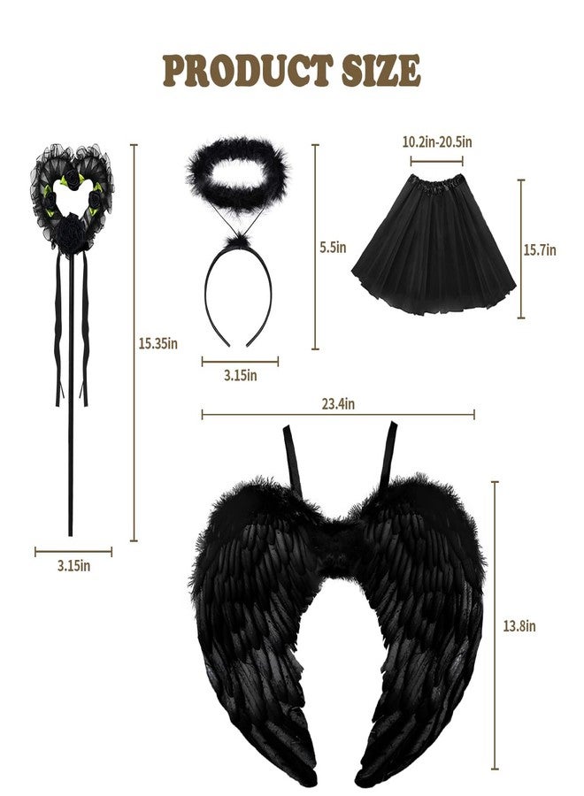 WILDPARTY Angel Costume Accessories for Women, Tulle Tutu Skirt, Angel Wings and Halo Wings and Halo Black Angel Costume for Women Photo Shoot Prop, Halloween Costume(Black-B), Standard - Image 2