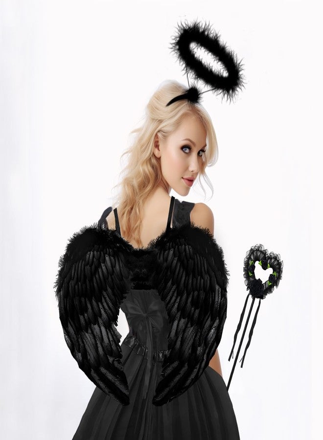 WILDPARTY Angel Costume Accessories for Women, Tulle Tutu Skirt, Angel Wings and Halo Wings and Halo Black Angel Costume for Women Photo Shoot Prop, Halloween Costume(Black-B), Standard - Image 4
