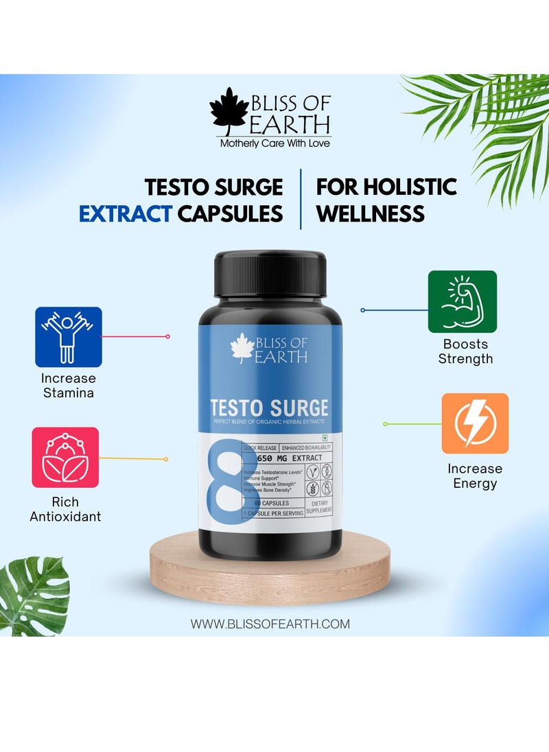 BLISS OF EARTH Bliss of Earth Tribulus Terrestris Extract Supplement & Testo Surge Supplement Capsules For Energy Stamina & Muscle Growth Pack of 2  - Image 2