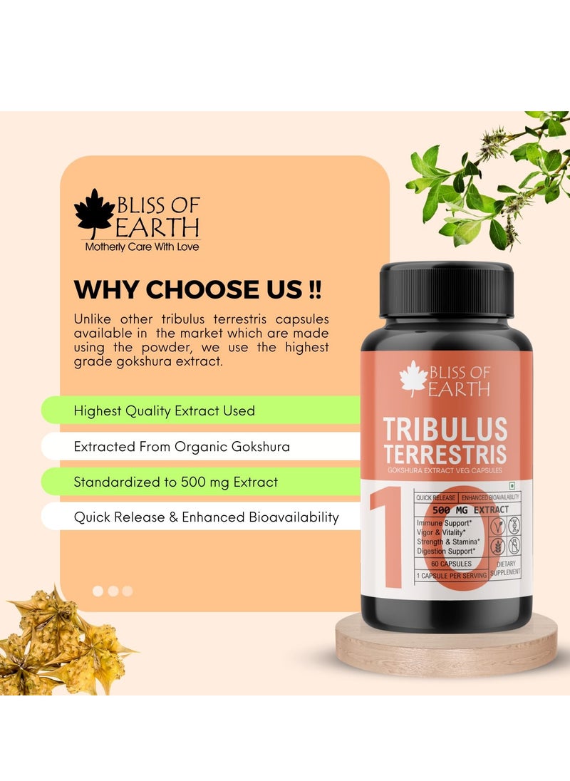 BLISS OF EARTH Bliss of Earth Tribulus Terrestris Extract Supplement & Testo Surge Supplement Capsules For Energy Stamina & Muscle Growth Pack of 2  - Image 5