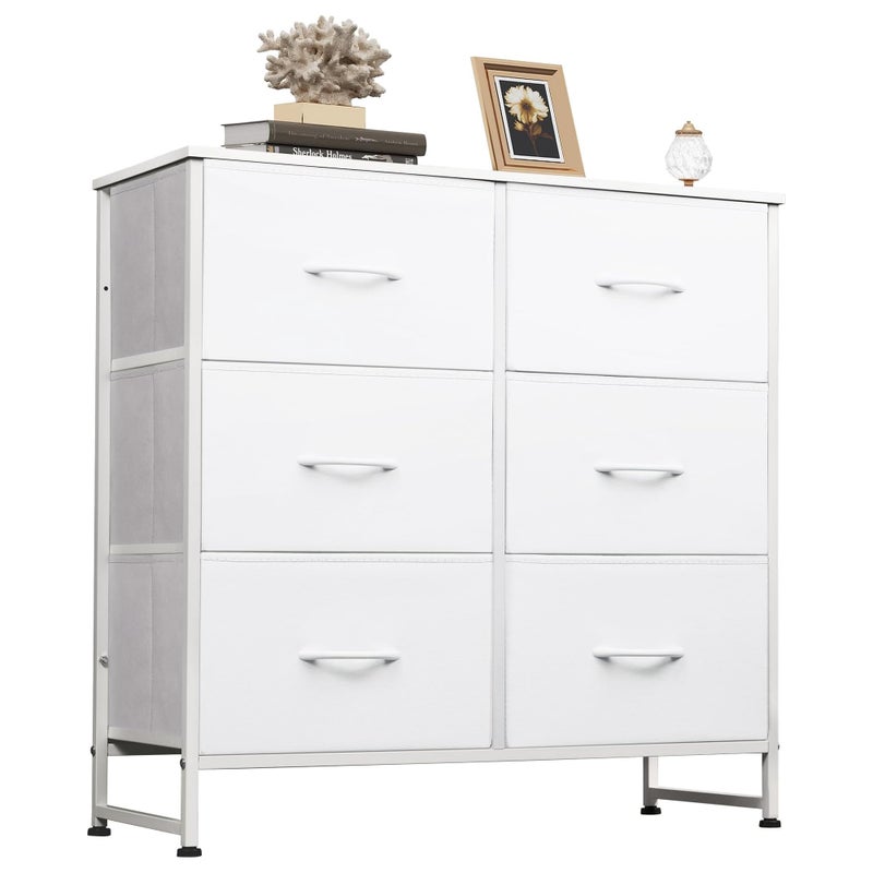 WLIVE White Dresser for Bedroom with 6 Fabric Drawers, Closet Dresser with Metal Frame, Wooden Top, Chest of Drawers for Closet, Living Room, Hallway - Image 1