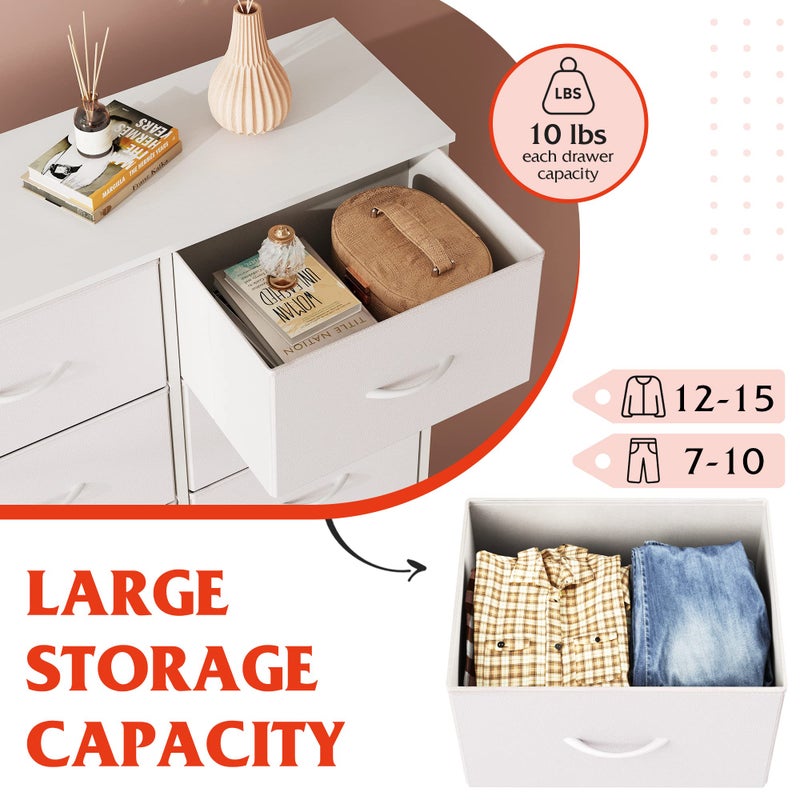 WLIVE White Dresser for Bedroom with 6 Fabric Drawers, Closet Dresser with Metal Frame, Wooden Top, Chest of Drawers for Closet, Living Room, Hallway - Image 4