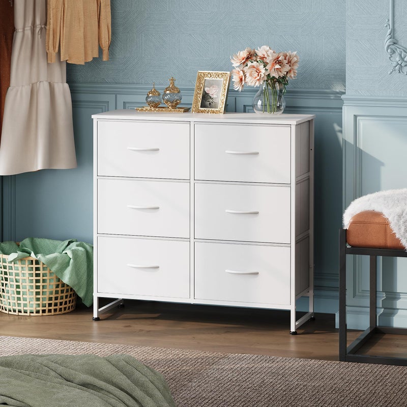 WLIVE White Dresser for Bedroom with 6 Fabric Drawers, Closet Dresser with Metal Frame, Wooden Top, Chest of Drawers for Closet, Living Room, Hallway - Image 2