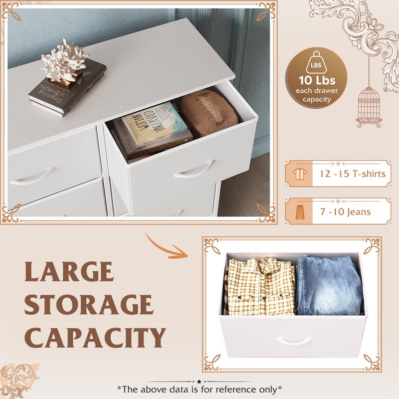 WLIVE White Dresser for Bedroom with 6 Fabric Drawers, Closet Dresser with Metal Frame, Wooden Top, Chest of Drawers for Closet, Living Room, Hallway - Image 3