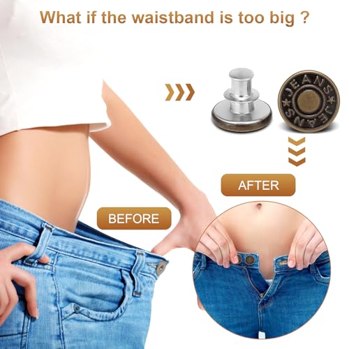 KUNTAERY 12 Set No-Sew Waist Tightener Buttons for Jeans & Pants, Adjustable Metal Clips to Make Loose Pants Fit Snug, Reusable Jeans Button Pins - Image 5