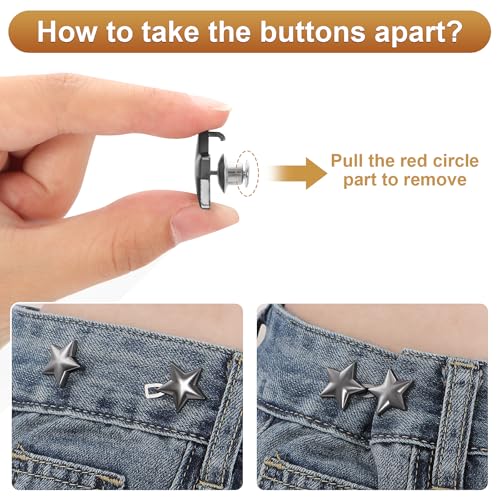 KUNTAERY 12 Set No-Sew Waist Tightener Buttons for Jeans & Pants, Adjustable Metal Clips to Make Loose Pants Fit Snug, Reusable Jeans Button Pins - Image 3