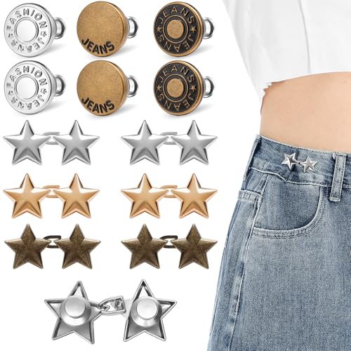 KUNTAERY 12 Set No-Sew Waist Tightener Buttons for Jeans & Pants, Adjustable Metal Clips to Make Loose Pants Fit Snug, Reusable Jeans Button Pins - Image 1