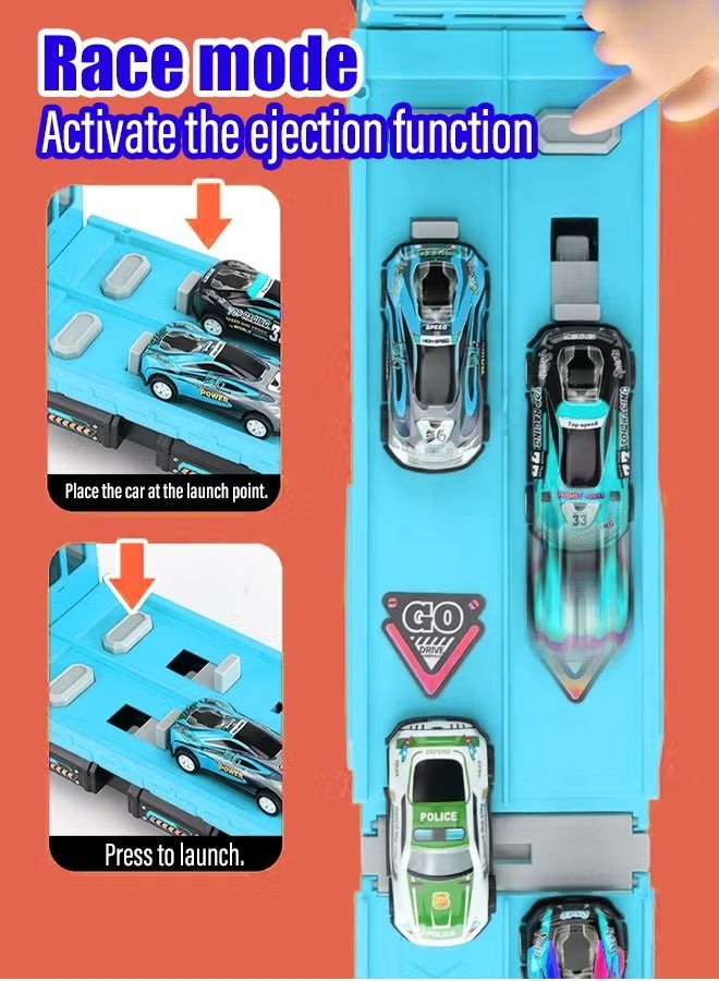 Race Car Track Toy Truck Toy with Slots & Foldable Race Tracks Transport Car Carrier Toy for Toddlers Cars Toy Set Container Truck Toy with 16 Alloy Cars Vehicles Toy Set for 3+ Kids Boys Girls - Image 3