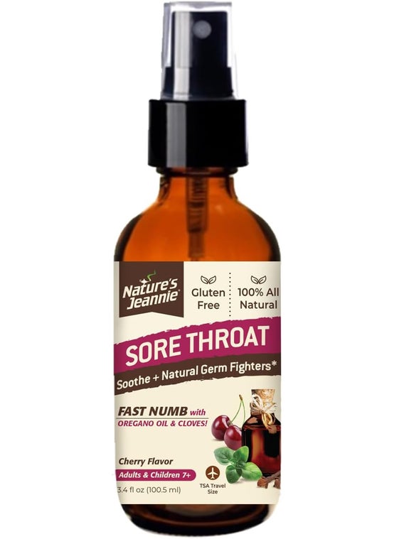 Nature's Jeannie Nature's Jeannie Sore Throat Spray - Cherry Flavor - 3.4 Fl Oz - TSA Travel Size - Soothing Natural Germ-Fighters with Oregano Oil & Cloves for Natural Numbing Comfort 