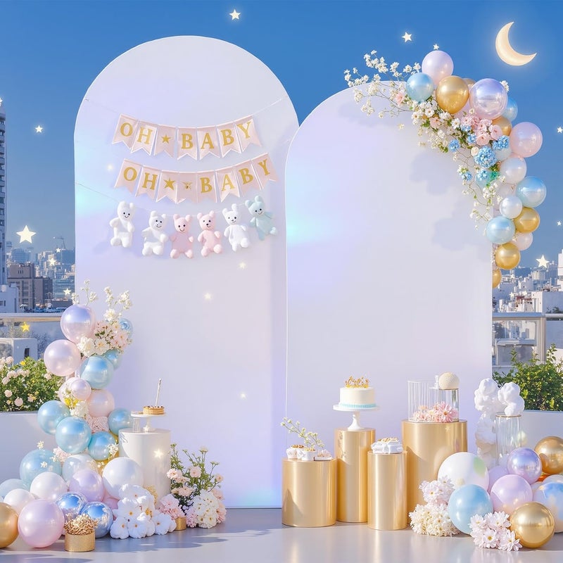 Suppromo Silver White Arch Covers 7.2 and 6ft Sequin Sparkly Birthday Party Arch Backdrop Covers Set of 2 Spandex Shimmer Balloon Arch Stand Cover for Wedding Bridal Shower Baby Shower Photo Arches Background - Image 2