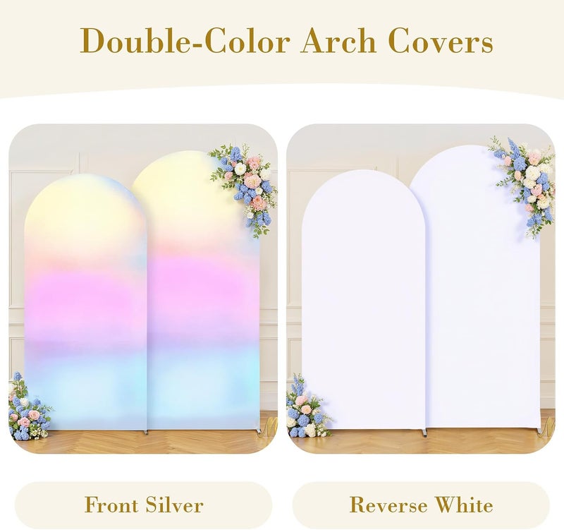Suppromo Silver White Arch Covers 7.2 and 6ft Sequin Sparkly Birthday Party Arch Backdrop Covers Set of 2 Spandex Shimmer Balloon Arch Stand Cover for Wedding Bridal Shower Baby Shower Photo Arches Background - Image 5