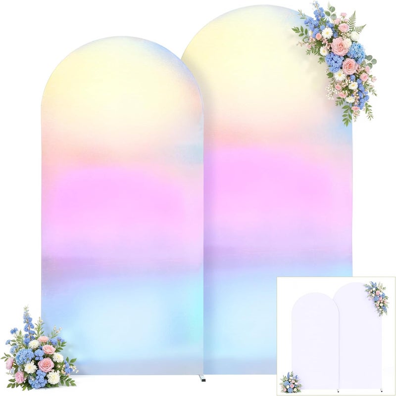 Suppromo Silver White Arch Covers 7.2 and 6ft Sequin Sparkly Birthday Party Arch Backdrop Covers Set of 2 Spandex Shimmer Balloon Arch Stand Cover for Wedding Bridal Shower Baby Shower Photo Arches Background - Image 1