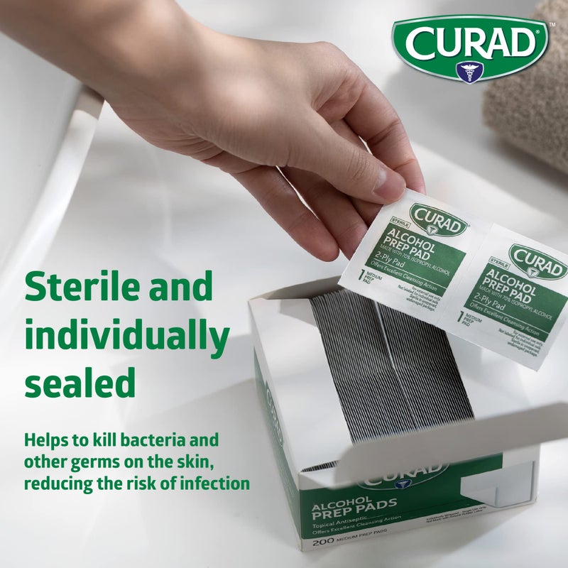 CURAD Alcohol Prep Pads (Pack of 4 Boxes) | 400 Pieces of Medium Isopropyl Wipes Individually Wrapped | First Aid Swabs for Cuts & Scrapes | Medical Pads for General Cleansing - Image 4
