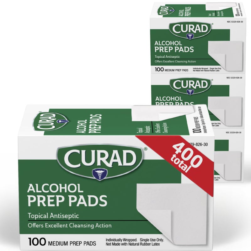 CURAD Alcohol Prep Pads (Pack of 4 Boxes) | 400 Pieces of Medium Isopropyl Wipes Individually Wrapped | First Aid Swabs for Cuts & Scrapes | Medical Pads for General Cleansing - Image 1