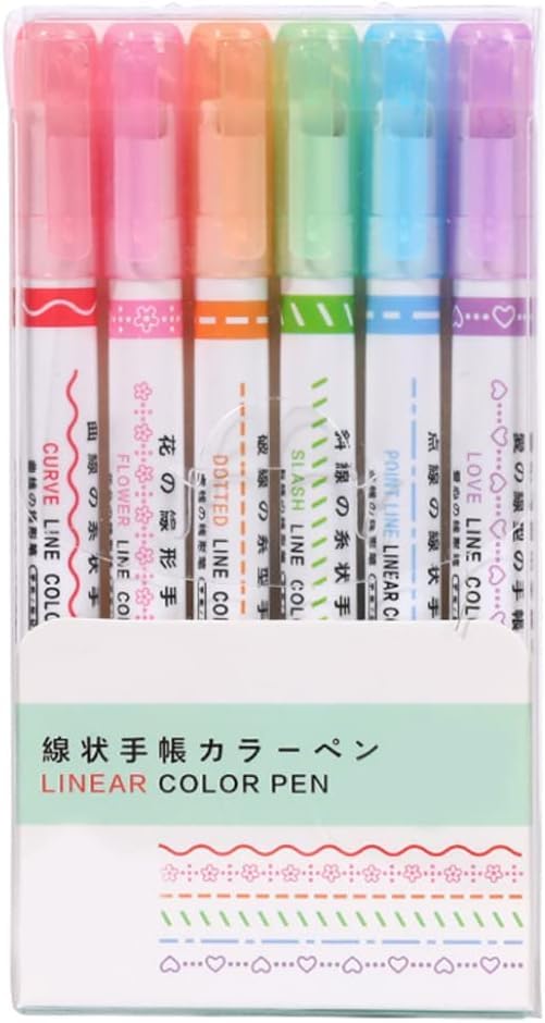 SHAKTISM Curve Highlighter Pen Set, 6 Different Curve Shapes Dual Tip Pens, Cute Pattern Colorful Curve Highlighter Pen Writing Markers, for Writing, Drawing - Image 5