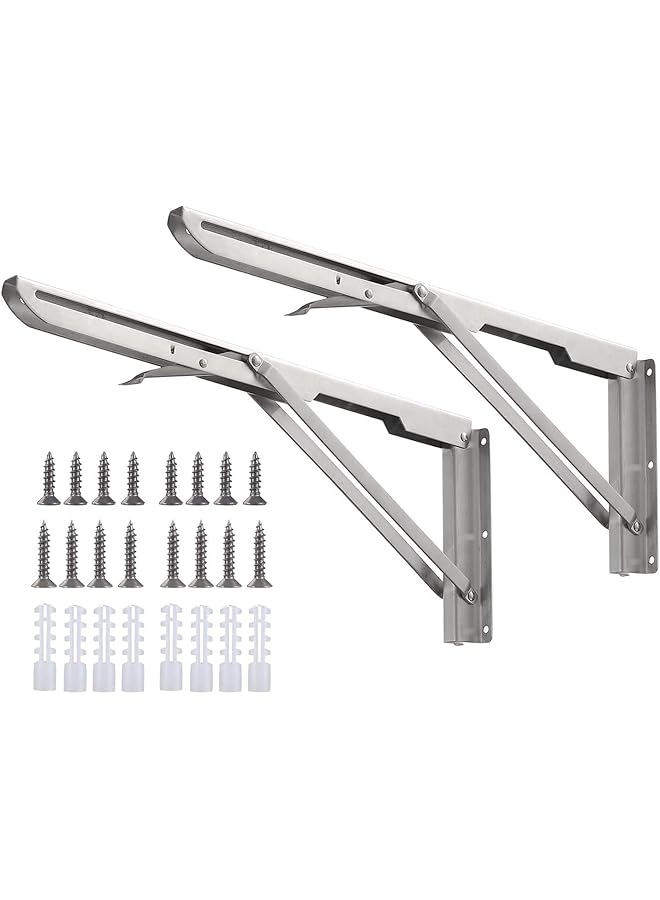 The Bros The Bros Folding Shelf Brackets 12inch - 2pcs Wall Mounted Heavy Duty Stainless Steel Triangle Brackets for Table Work Bench, Space Saving DIY Bracket  - Image 1