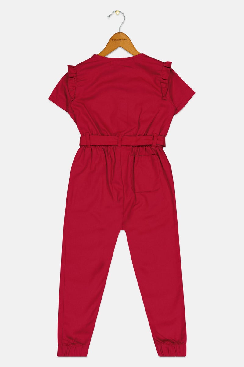 Nanette lepore Toddlers Girl Embroidered Short Sleeve Jumpsuit, Burgundy - Image 2