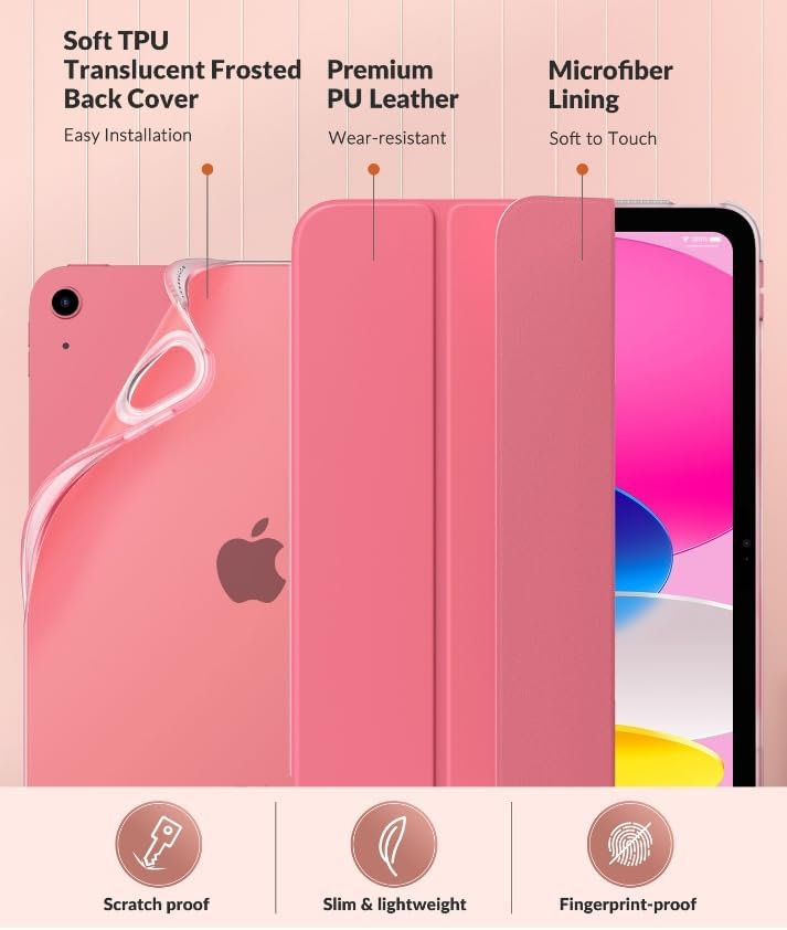 MoKo Case for New iPad (A16) 11th Generation 2025/ 10th Generation 2022, iPad 11 inch/ 10.9 inch Case with Soft TPU Translucent Frosted Back Cover, Auto Wake/Sleep, Support Touch ID, Watermelon - Image 4