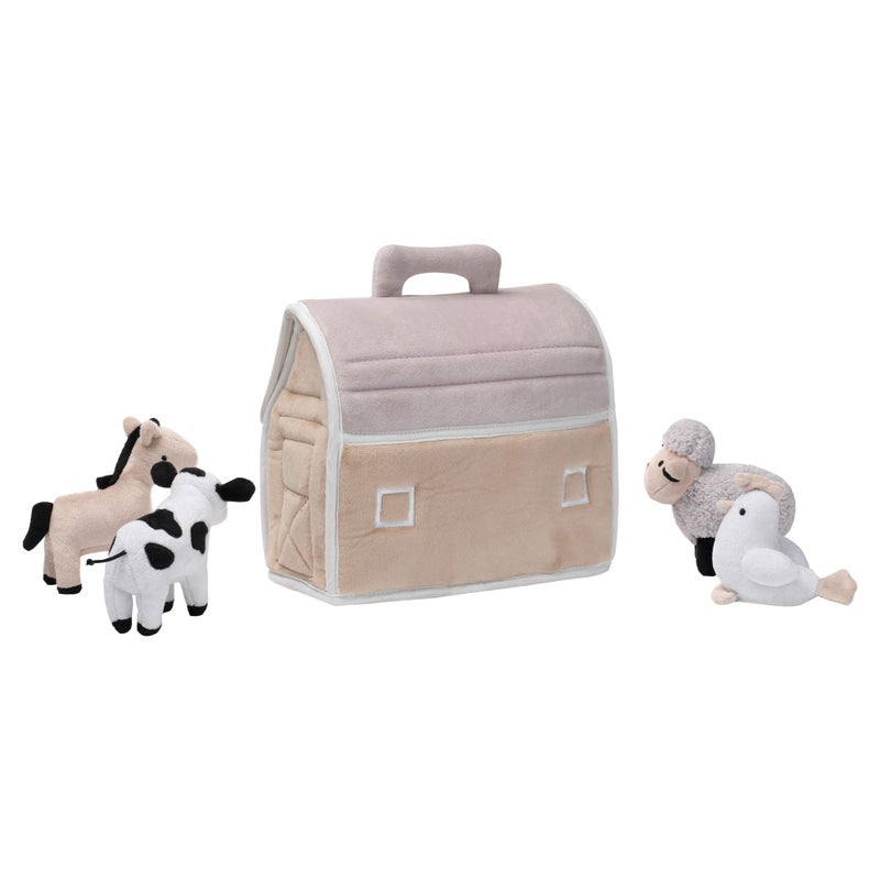 Lambs & Ivy Baby Farm Plush Barn with 4 Stuffed Animals Toy - Taupe/Gray/White - Image 3