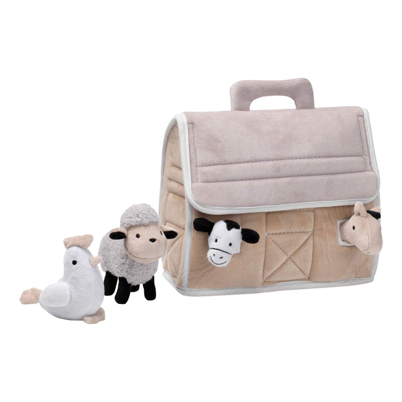Lambs & Ivy Baby Farm Plush Barn with 4 Stuffed Animals Toy - Taupe/Gray/White - Image 1