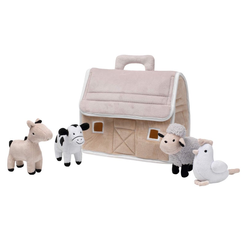 Lambs & Ivy Baby Farm Plush Barn with 4 Stuffed Animals Toy - Taupe/Gray/White - Image 2