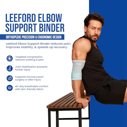 Leeford Ortho Elbow Support Binder for Badminton, Gym Workout | Adjustable Neoprene Sleeve Tennis Pain Relief Elbow Support Brace for Men and Women Size- M - Image 3