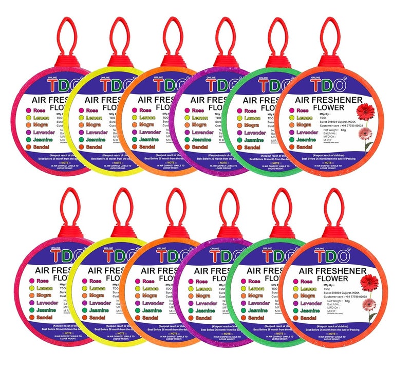 TDO Toilet Bathroom Air Freshener Flowers block Rose JasmineLemon MograSandal Lavender Fragrances Pantry Bathroom Toilet Wardrobe wash Basin Pack Of 12 Each 60 Gram
