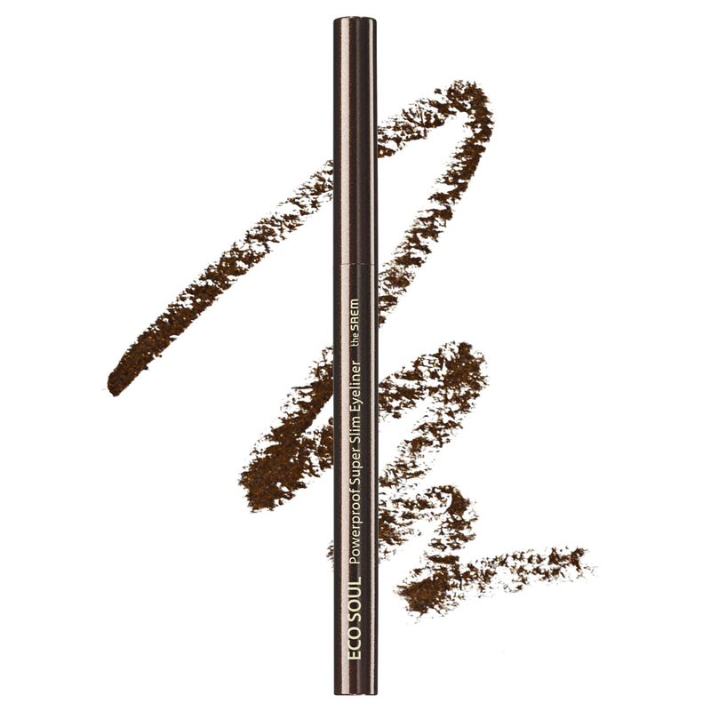 THESAEM Eco Soul Powerproof Super Slim Eyeliner - Smudge Proof Gel Eyeliner - Micro Precision Tip (2mm) - Highly Pigmented & Long-lasting Eye Makeup Glides on Smoothly, 0.1g (BR05 Choco Brown) - Image 1