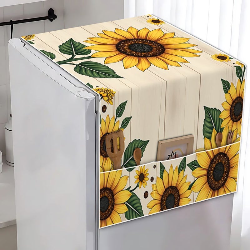 1 Pc 2D Flat Polyester Refrigerator Cover Microwave Cover Washing Machine Cover With Unique Pattern Print Multi Functional Household Refrigerator Cover For Single Double Doors Upright Freezer Cover Cloth 20 87 Inch 51 18 Inch Protects Dryer And Refrigerator From Dust - Image 3
