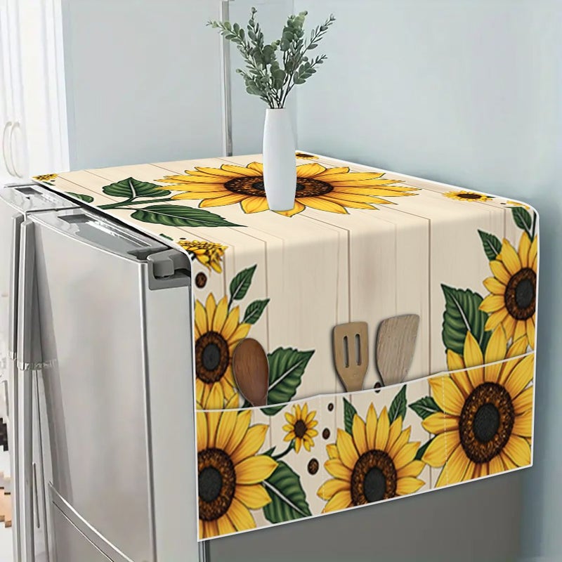 1 Pc 2D Flat Polyester Refrigerator Cover Microwave Cover Washing Machine Cover With Unique Pattern Print Multi Functional Household Refrigerator Cover For Single Double Doors Upright Freezer Cover Cloth 20 87 Inch 51 18 Inch Protects Dryer And Refrigerator From Dust - Image 1