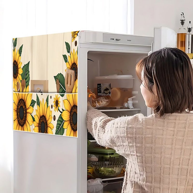 1 Pc 2D Flat Polyester Refrigerator Cover Microwave Cover Washing Machine Cover With Unique Pattern Print Multi Functional Household Refrigerator Cover For Single Double Doors Upright Freezer Cover Cloth 20 87 Inch 51 18 Inch Protects Dryer And Refrigerator From Dust - Image 2