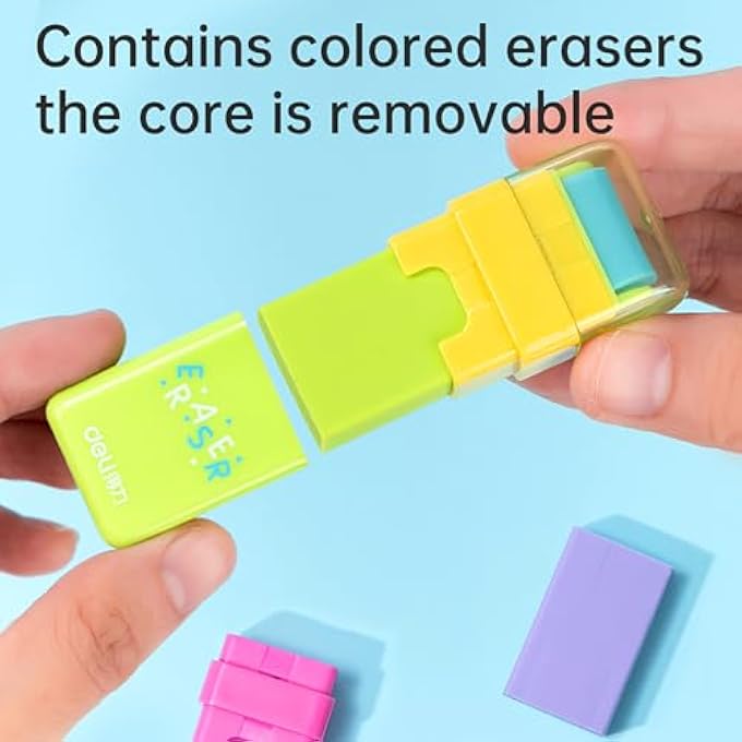 Deli 12 PCS ROLLER ERASERS CUTE PENCIL ERASERS SHAVING ROLLER CASE FOR EASY PICK UP AND REMOVAL,ANIMAL THEMED FUN PARTY FAVOR AND SCHOOL SUPPLIES BACK TO SCHOOL GIFT - Image 5