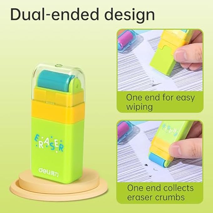 Deli 12 PCS ROLLER ERASERS CUTE PENCIL ERASERS SHAVING ROLLER CASE FOR EASY PICK UP AND REMOVAL,ANIMAL THEMED FUN PARTY FAVOR AND SCHOOL SUPPLIES BACK TO SCHOOL GIFT - Image 3