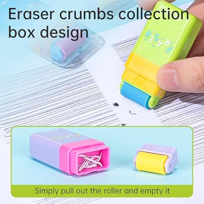 Deli 12 PCS ROLLER ERASERS CUTE PENCIL ERASERS SHAVING ROLLER CASE FOR EASY PICK UP AND REMOVAL,ANIMAL THEMED FUN PARTY FAVOR AND SCHOOL SUPPLIES BACK TO SCHOOL GIFT - Image 4