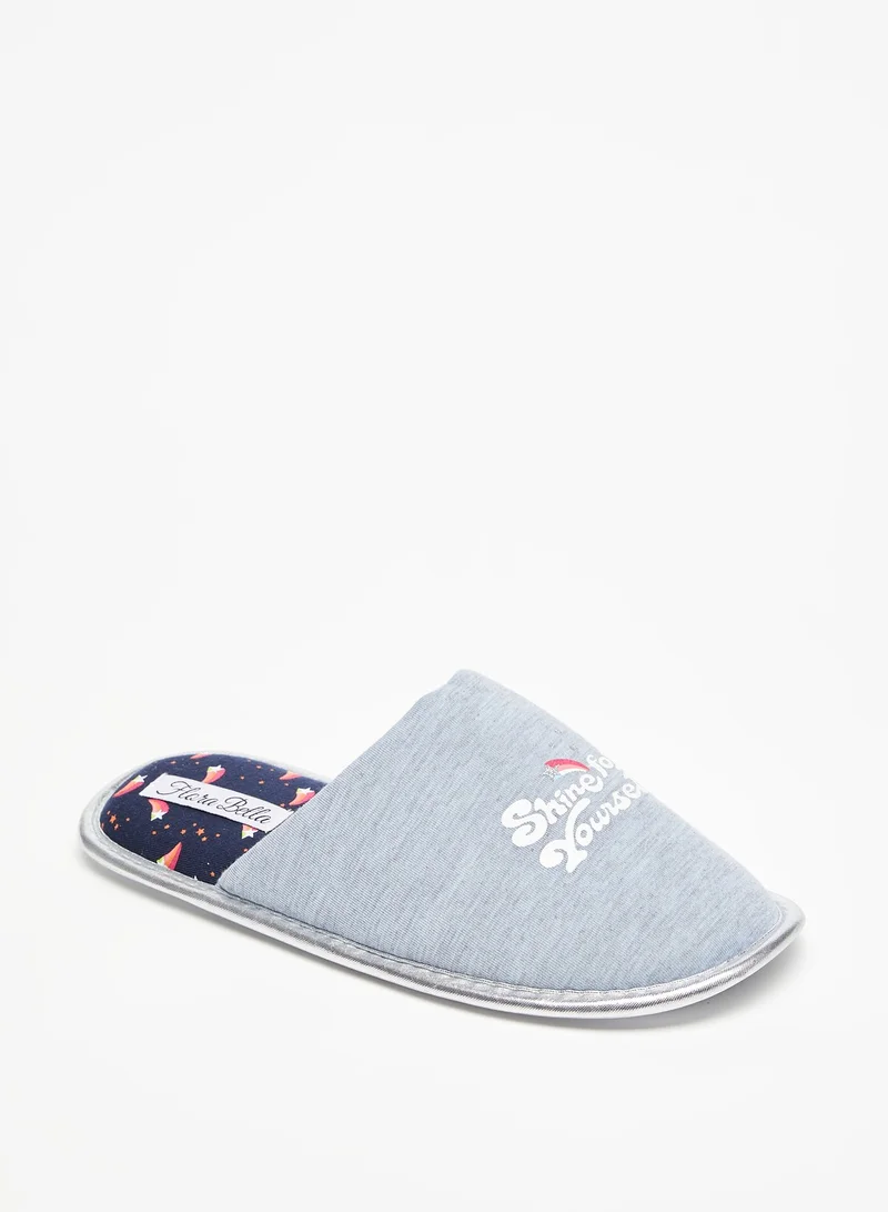 Flora Bella By Shoexpress Womens Slogan Print Slip On Bedroom Slides