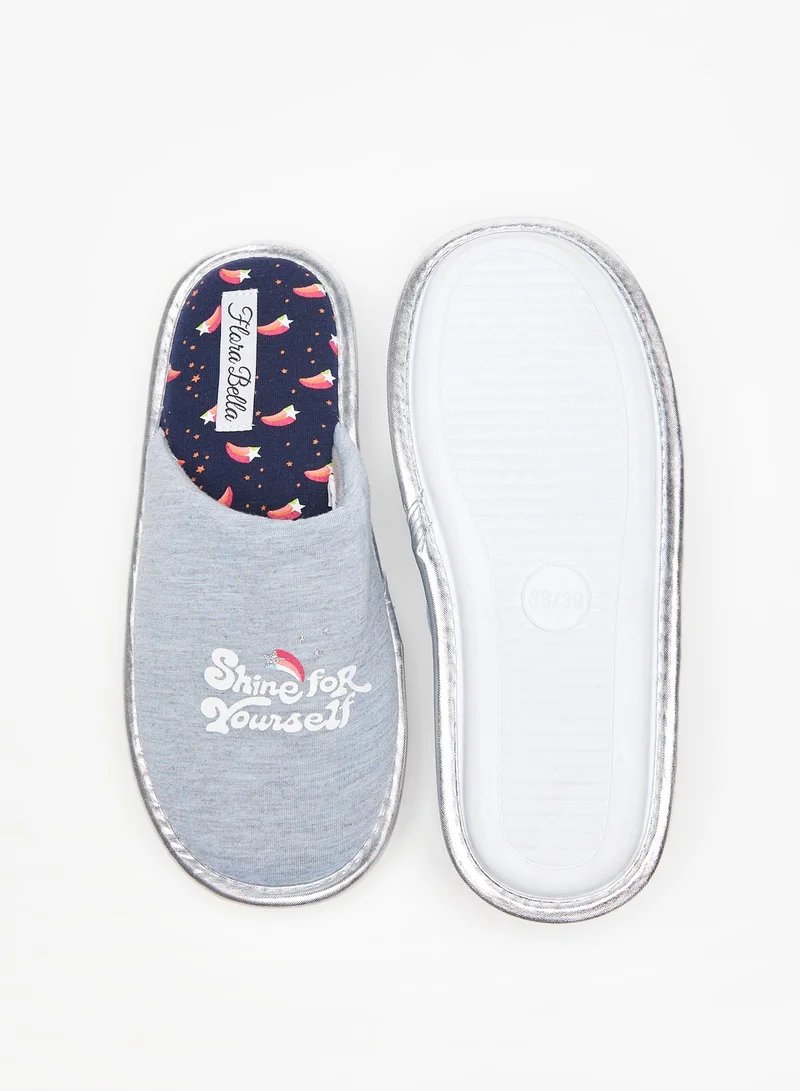 Flora Bella By Shoexpress Womens Slogan Print Slip On Bedroom Slides