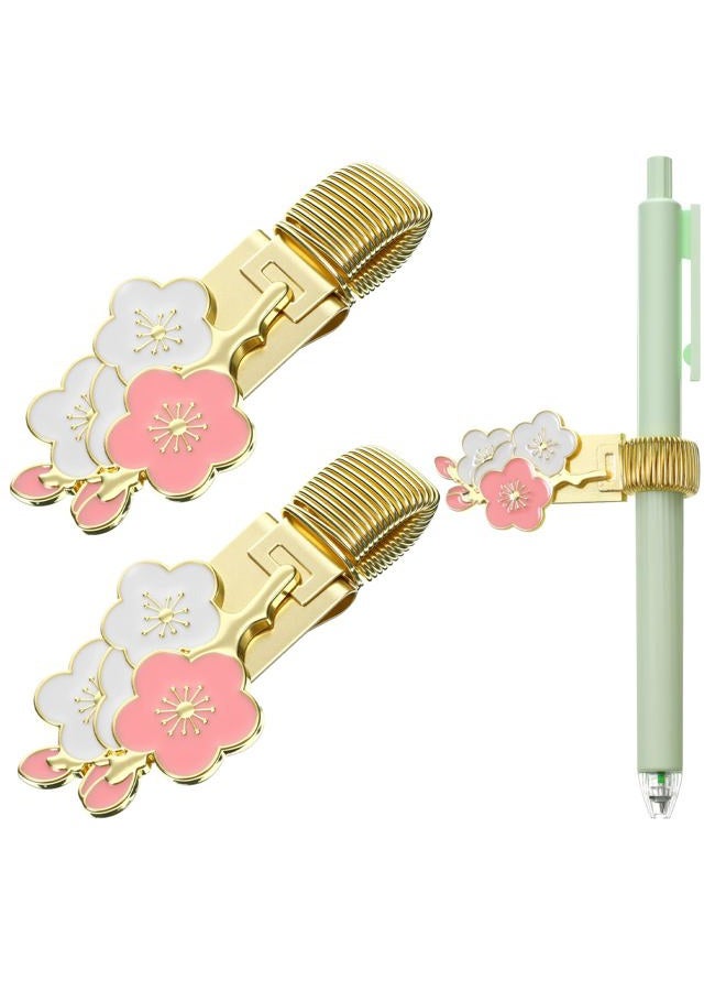salbsever 2 Pcs Metal Pen Clip Holder Adjustable Spring Loop Pen Holder Clip Journal Pens Holders Decorative Floral Pencil Holders Clips for Clipboard Pocket Notebook (Pink) - Image 1