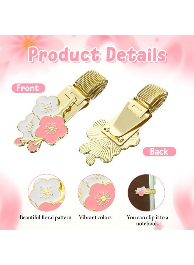 salbsever 2 Pcs Metal Pen Clip Holder Adjustable Spring Loop Pen Holder Clip Journal Pens Holders Decorative Floral Pencil Holders Clips for Clipboard Pocket Notebook (Pink) - Image 3