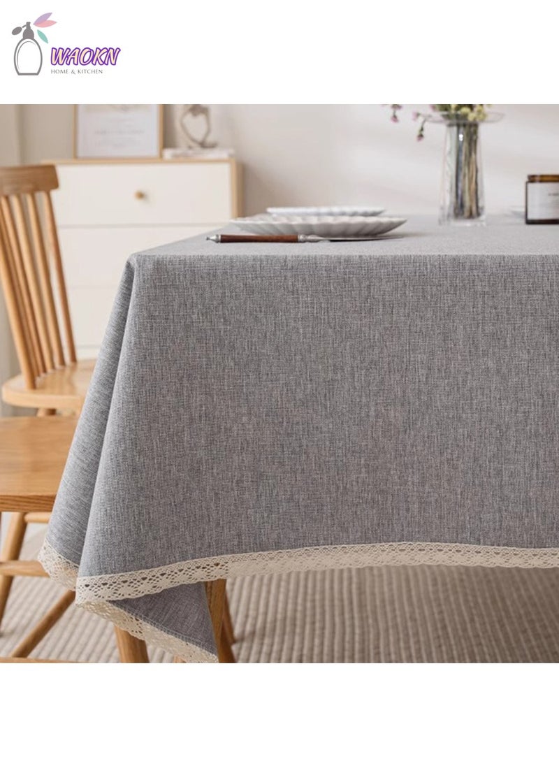 WAOKN - Tablecloth, Waterproof And Oil-Proof End Table Dustproof Cover, Picnic Blanket With Lacy In Solid Color, Dark Grey - Image 1