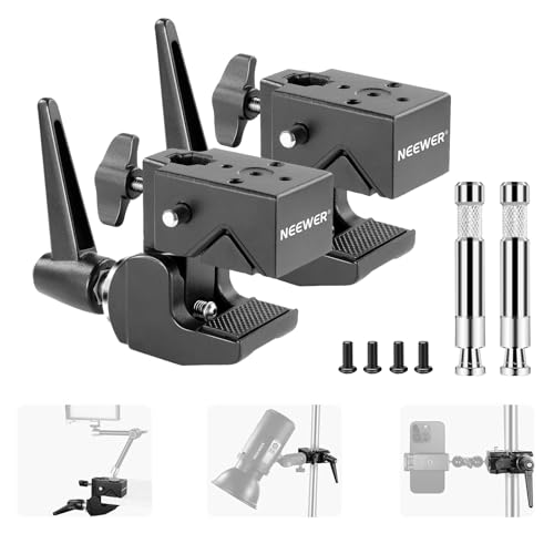 NEEWER 2 Pack Super Clamp with 58 Stud Spring Lock 24 Jaw Grip Heavy Duty Crab Pole Clamp for Round Pipe Flat Surface for Photography Studio Camera Lighting Mounting Max Load 33lb15kg UA017 - Image 1