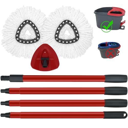 Mop Replace Heads Mop Handle and Mop Base Replacement for O Cedar EasyWring 1Tank Spin Mop System 2 Microfiber Mop Head Refills 4Section Iron Mop Handle 3058in and 1 Mop Head Cover SetNo Bucket