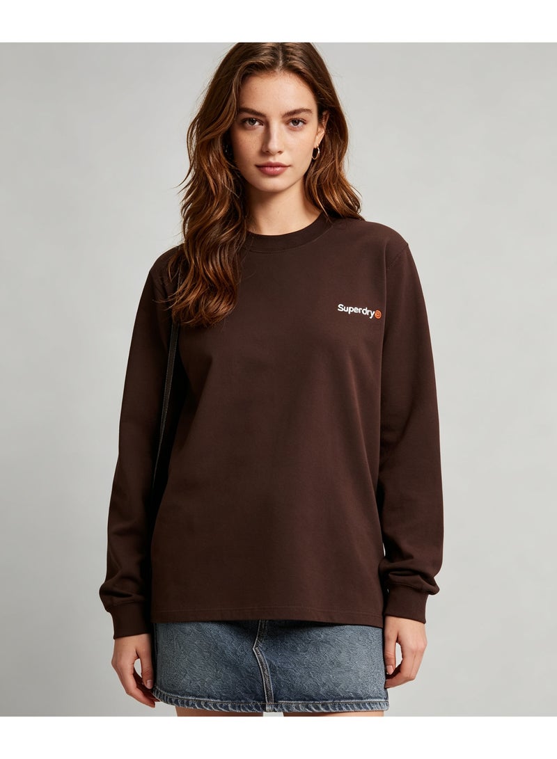 Superdry couple solid color round neck loose long sleeve T-shirt for men and women - Image 2