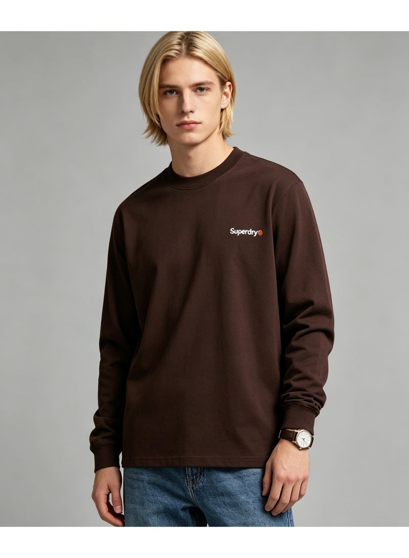 Superdry couple solid color round neck loose long sleeve T-shirt for men and women - Image 1