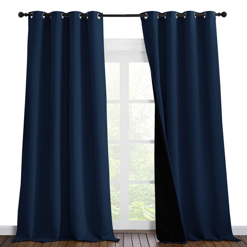 NICETOWN NICETOWN 100 Blackout Curtains 102 inches Long Noise Reduction Window Treatment Curtains Thermal Insulated Energy Smart Drapes and Draperies for Apartment Decor Navy Blue Set of 2 55 inches W 