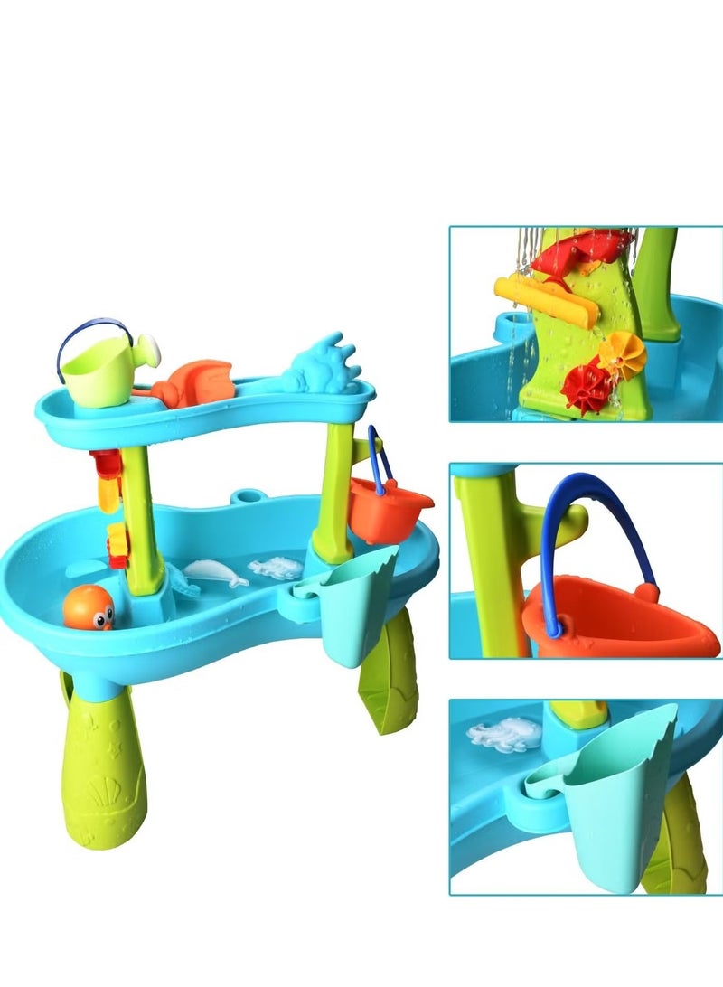 XICEN 2-Tier Water Table & Sand Table for Kids, 34PCS Beach Toys Includes Bucket & Sand Shovel, Outdoor Activity Table for Boys Girls, Play Tables for Outside Backyard - Image 3